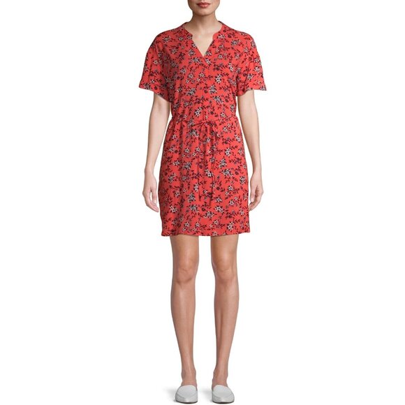 Time and Tru Dress Floral Print V Neck Short Sleeve Pockets - Picture 2 of 10